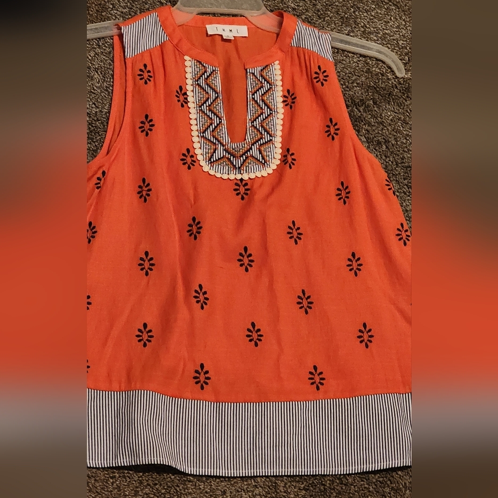 Embroidered Orange Sleeveless Top